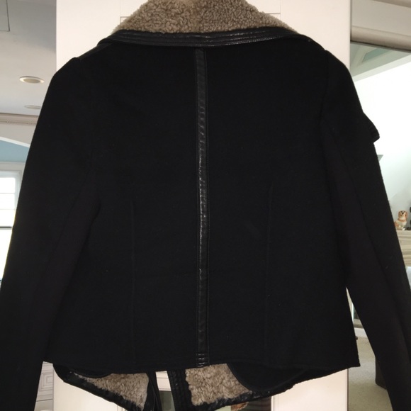 🌹VINCE🌹Black Moto jacket brown faux fur collar🌟 - Picture 3 of 4